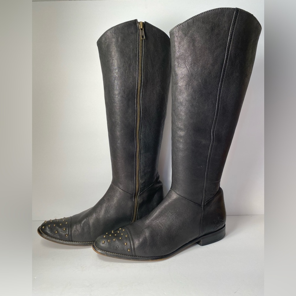 John fluevog tall boots flat leather riding black 8